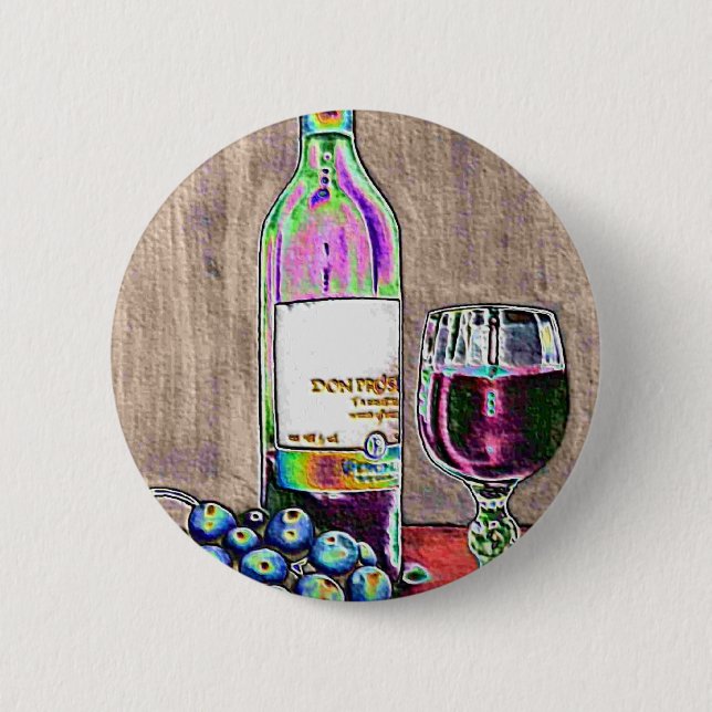 Modern  still life art of wine and grapes Button (Front)
