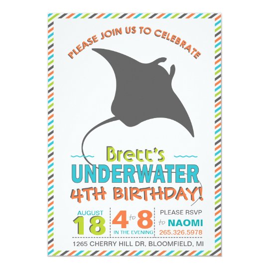Modern Sting Ray Orange Green Invite