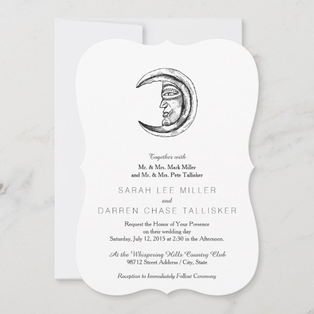 Modern Stone Crescent Moon Invitation (Front)