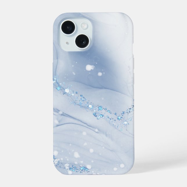Modern Stone Dusty Blue Marble iPhone 15 Case (Back)