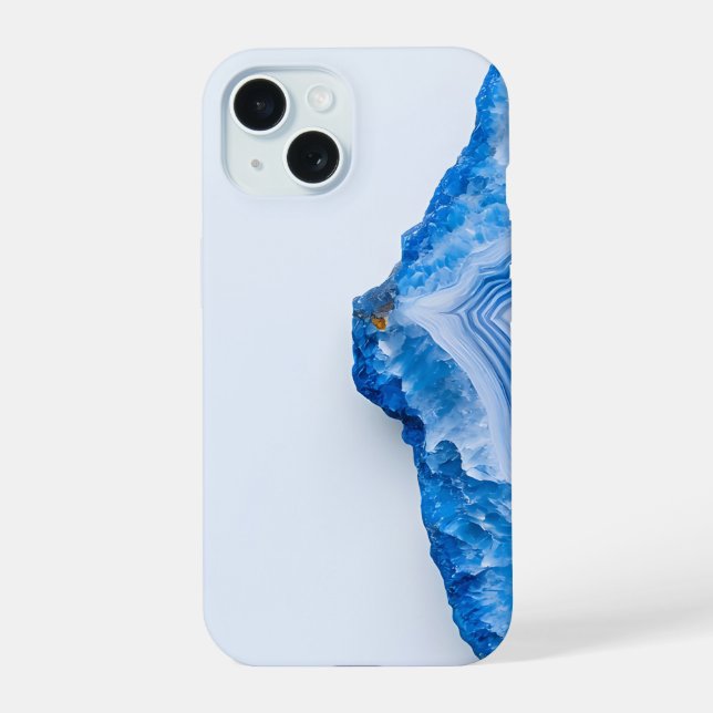 Modern Stone Dusty Blue Marble iPhone 15 Case (Back)