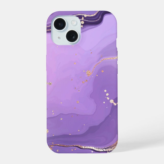 Modern Stone Dusty Blue Marble iPhone 15 Case (Back)