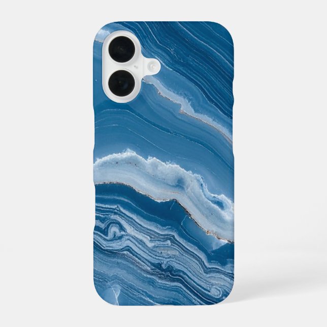 Modern Stone Dusty Blue Marble iPhone 16 Case (Back)