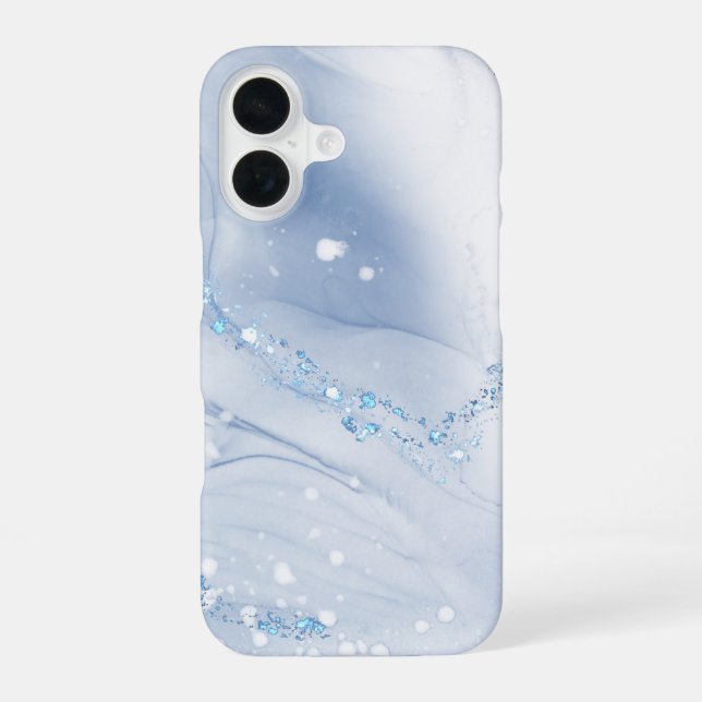Modern Stone Dusty Blue Marble iPhone 16 Case (Back)