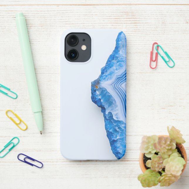 Modern Stone Dusty Blue Marble iPhone Case (On Desk)