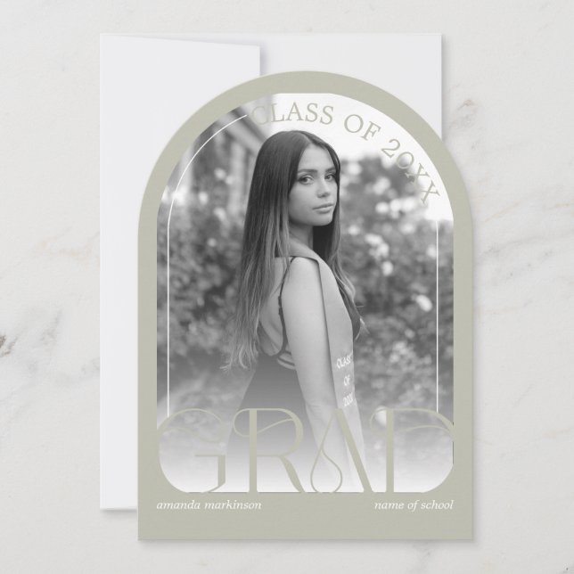 Modern Stone Grey Arch Photo Graduation Party Invitation (Front)