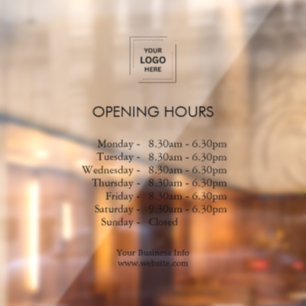 Modern Store Hours   Business Logo Opening Times Window Cling