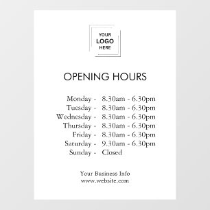 Modern Store Hours   Business Logo Opening Times Window Cling