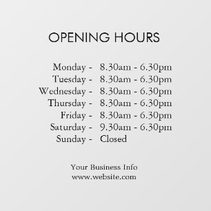 Modern Store Hours   Custom Business Opening Times Window Cling