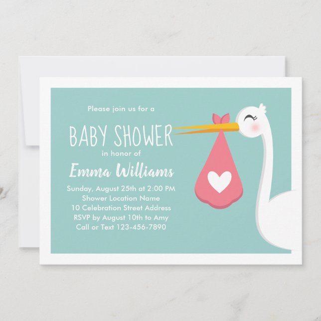Modern Stork Bird Cute Baby Shower Invitations (Front)