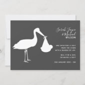 Modern Stork Pregnancy Announcement Card (Front)