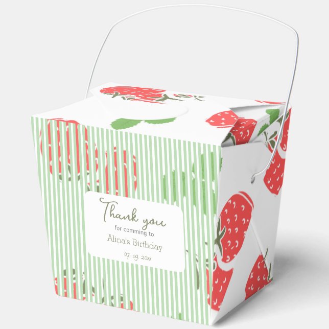 Modern strawberry and stripped pattern Birthday Favour Box (Front)
