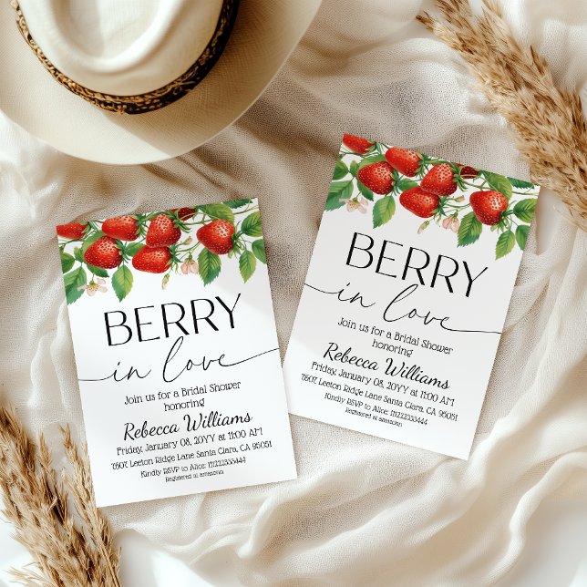 Modern Strawberry Berry In Love Bridal Shower Invitation (Creator Uploaded)