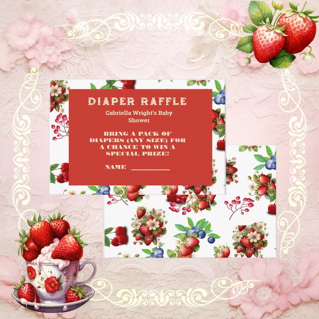 Modern Strawberry Berry Sweet Diaper Raffle Ticket Enclosure Card (Modern Strawberry Berry Sweet Diaper Raffle Ticket Enclosure Card)