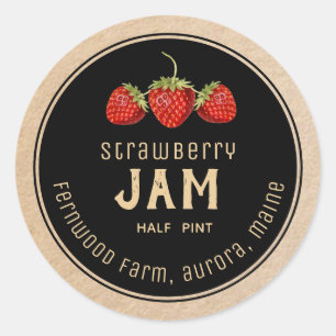 Modern Strawberry Jam Label Black on Kraft