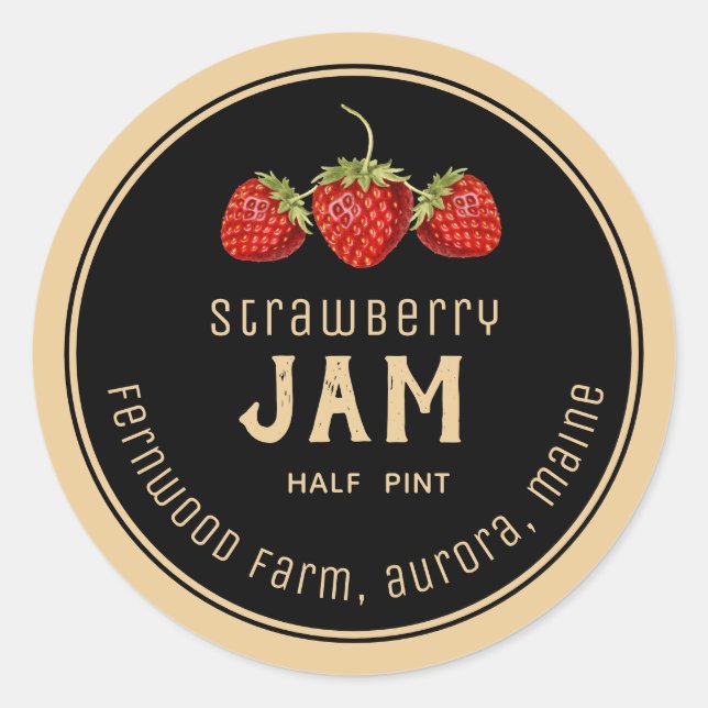 Modern Strawberry Jam Label Black on Kraft (Front)