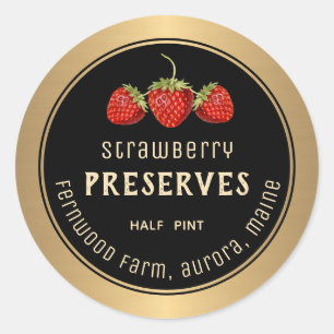 Modern Strawberry Jelly Label Black Metallic Gold