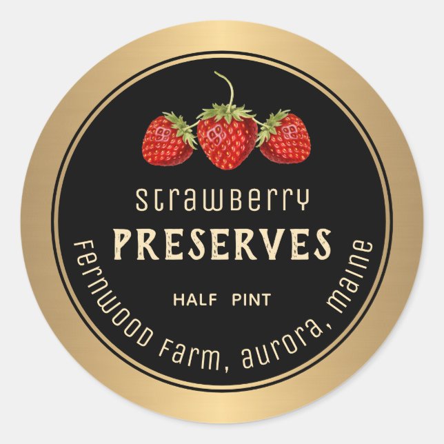 Modern Strawberry Jelly Label Black Metallic Gold (Front)
