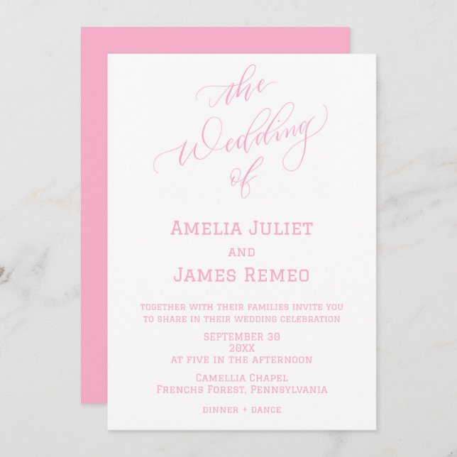 Modern Strawberry Milk and White Simple Wedding Invitation (Front/Back)