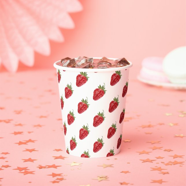 Modern Strawberry Pattern Baby Shower Paper Cups (Insitu)