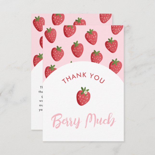 Modern Strawberry Pink Baby Shower Thank You Cards (Front/Back)