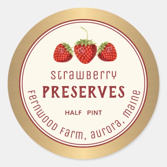 Modern Strawberry Preserves Label Metallic Gold (Front)