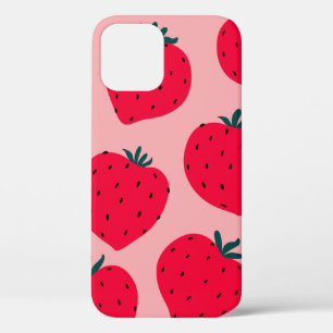 Modern strawberry seamless pattern. Big red round iPhone 12 Case
