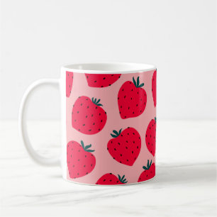 Modern strawberry seamless pattern. Big red round Coffee Mug