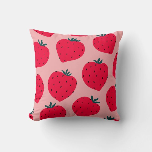 Modern strawberry seamless pattern. Big red round  Cushion (Front)