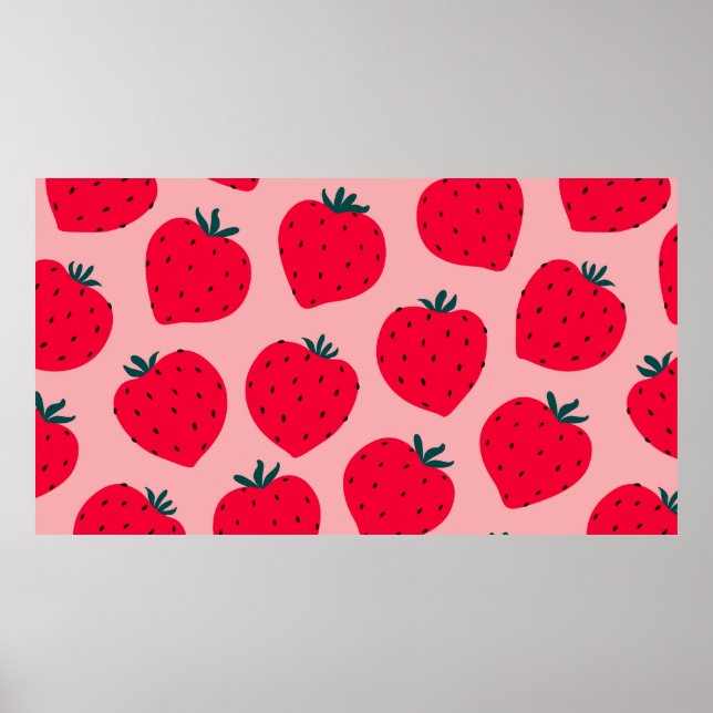 Modern strawberry seamless pattern. Big red round  Poster (Front)
