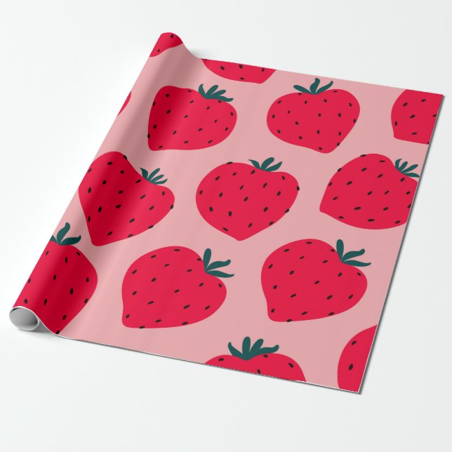 Modern strawberry seamless pattern. Big red round  Wrapping Paper (Unrolled)