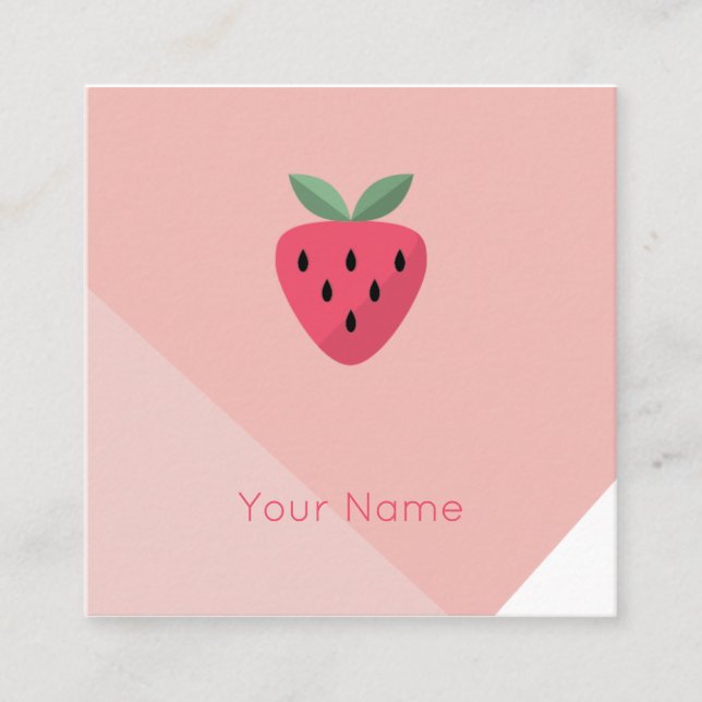 Modern Strawberry Square Design Business Card (Front)