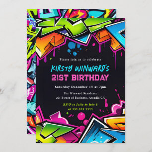 Modern Street Art Graffiti 21st Birthday Invitation