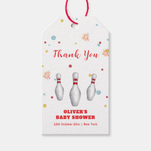 Modern Strike Up Bowling Baby Shower Welcome Gift Tags