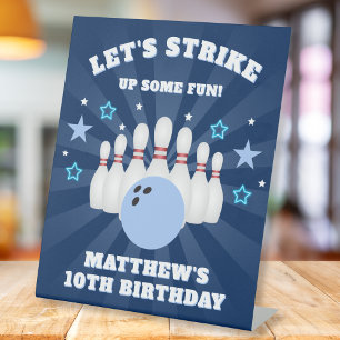 Modern Strike Up Some Fun Bowling Birthday Party Pedestal Sign