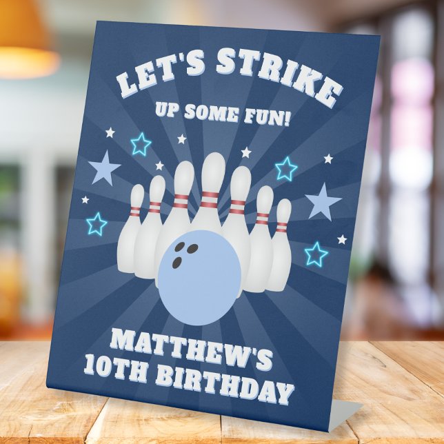 Modern Strike Up Some Fun Bowling Birthday Party Pedestal Sign (Creator Uploaded)
