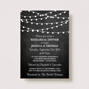 Modern String Lights Chalkboard Rehearsal Dinner Invitation
