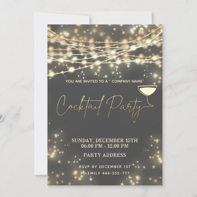 Modern  string lights corporate Cocktail party  Invitation (Front)