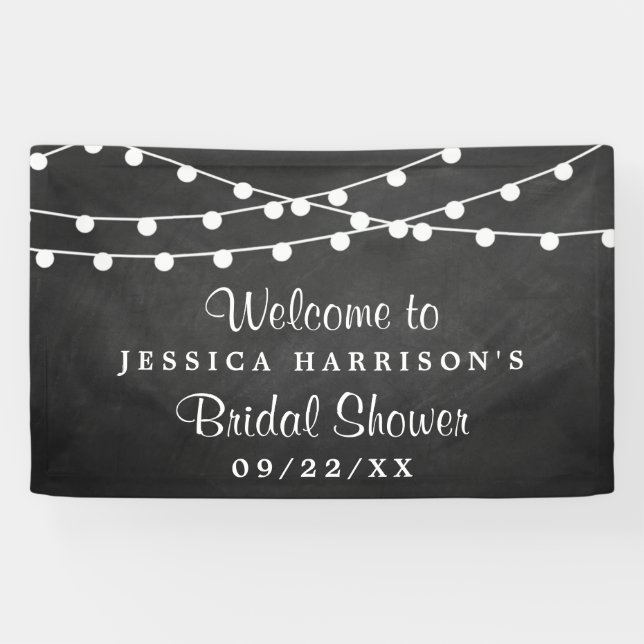 Modern String Lights On Chalkboard Bridal Shower Banner (Horizontal)
