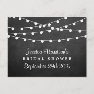 Modern String Lights On Chalkboard Bridal Shower Invitation Postcard