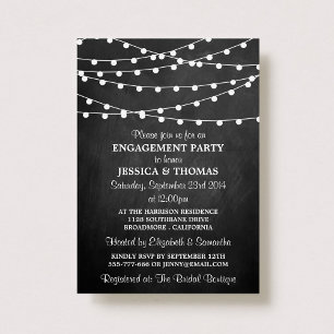 Modern String Lights On Chalkboard Engagement Invitation