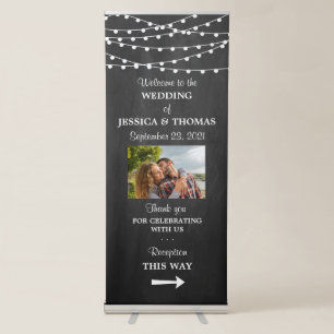Modern String Lights On Chalkboard Wedding Welcome Retractable Banner