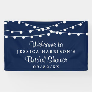Modern String Lights On Navy Blue Bridal Shower Banner