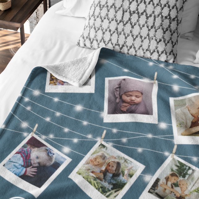 Modern String Lights Photo Collage Fleece Blanket (Creator Uploaded)