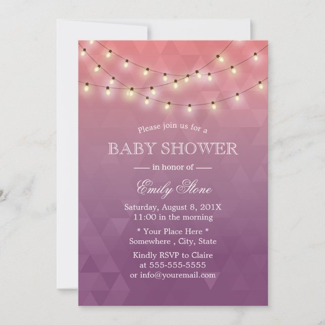 Modern String Lights Purple Baby Shower Invitation (Front)