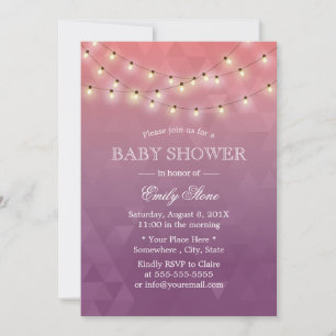 Modern String Lights Purple Baby Shower Invitation