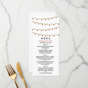 Modern String Lights, Red & Gold Wedding Menu