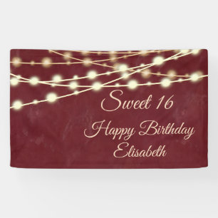 Modern string lights watercolor sweet 16 party banner