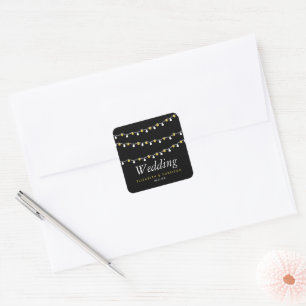Modern String Lights, White & Gold Wedding Square Sticker