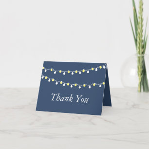 Modern String Lights, Yellow & White Wedding Thank You Card